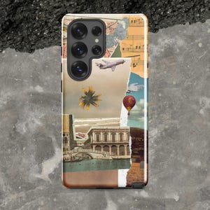 Sammelalbum Samsung Tough Case | Vintage Karte, Strand, Ruinen, Heißluftballon & Musik Notenblatt Design | Stoßfeste Abdeckung | Einzigartiges Tech Geschenk