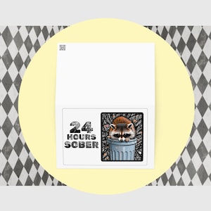 Carte de sobriété de 24 heures - Conception amusante de panda et de raton laveur - Félicitations pour le cadeau de sobriété du jour 1, humour LaCroix, jalon de récupération