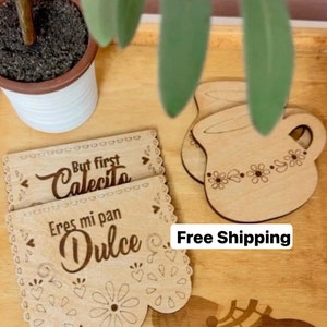 Cafecito Coffee Coasters, Pan Dulce Decor, Coffee Bar Decor, Papel Picado Decor, Cafecito y Chisme, Coffee Coasters, Jarrito de barre decor