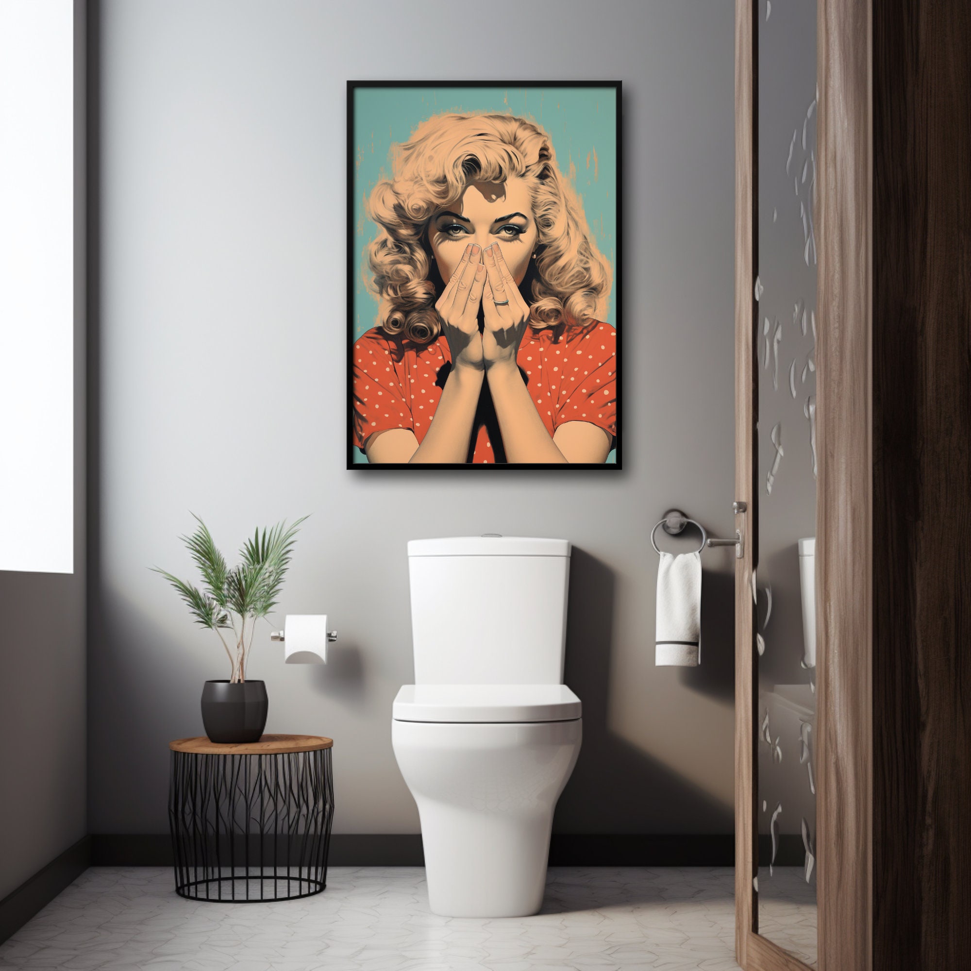 Funny Bathroom Wall Art Printable Retro Lady Painting Toilet Wall Decor ...