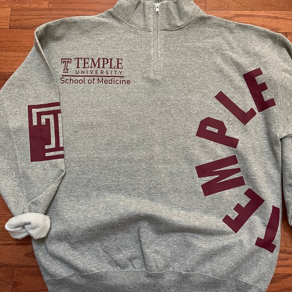 Custom Sweatshirt For Men & Women, Personalized Quarter Zip With School Name, Temple, UTSA, University, Medical School, Nursing, PA