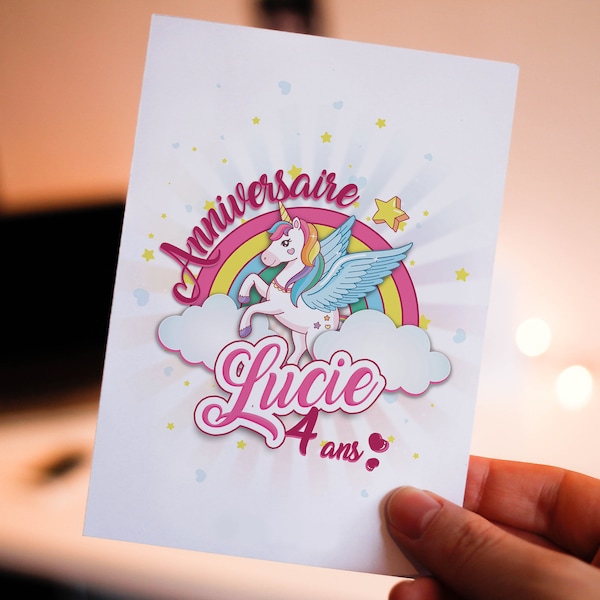 Carton d'invitation Anniversaire Licorne PERSONNALISABLE "So Cute"