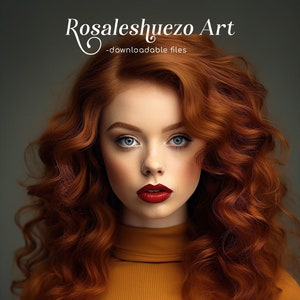 Beautiful redhead woman | various colored outfits | subtle model differences | 30 beauty stock photos | AI photographs