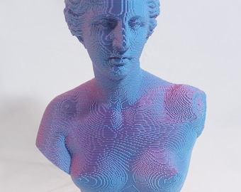 Schillernde Venus von Milo Statue - 3D gedruckte Pixel Art im Dampfwellen-Dekor
