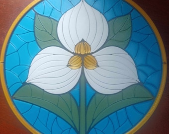 Weißes Trillium 25cm Wandschild - Ontario's Provinzblume, 3D gedruckter Buntglasstil