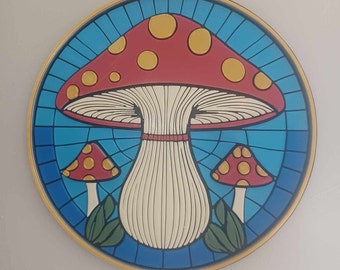 Pilz-Wandtafel im Buntglas-Stil – 3D-gedruckte Kunst