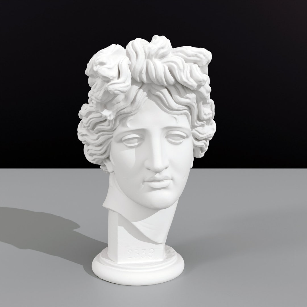 3D Printed Apollo Gustanini Bust Neoclassical Sculpture Multiple Sizes