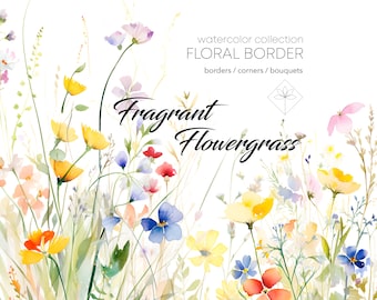 Watercolor Floral Clipart - Wild Flowers - Wedding Clipart - Floral Border Clipart - Watercolor Clipart - Wild Flowers Clipart