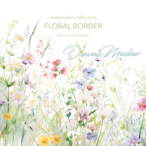 Clipart Floral Aquarela - Flores Silvestres - Clipart de Casamento - Clipart de Borda Floral - Clipart Aquarela - Clipart de Flores Silvestres
