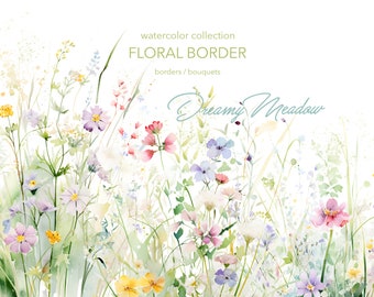 Watercolor Floral Clipart - Wild Flowers - Wedding Clipart - Floral Border Clipart - Watercolor Clipart - Wild Flowers Clipart