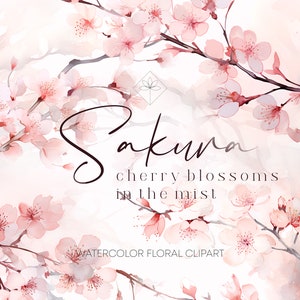 Clipart de flores de cerejeira em aquarela, clipart de flores de cerejeira, clipart de sakura, clipart de aquarela de casamento, clipart de primavera, clipart floral