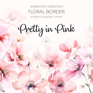 Clipart floral aquarelle - Roses sauvages PNG - Clipart mariage - Clipart bordure florale - Clipart aquarelle - Clipart fleurs sauvages