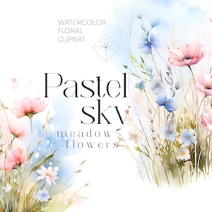 Clipart floral aquarela, flores blush e azul bebê, clipart floral selvagem, clipart de casamento, clipart pré-fabricado, clipart aquarela, clipart