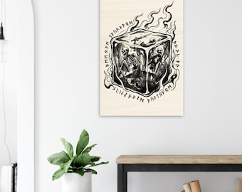 Gelatinous Cube Wood Print |Tattoo Style RPG Monster Wall Art