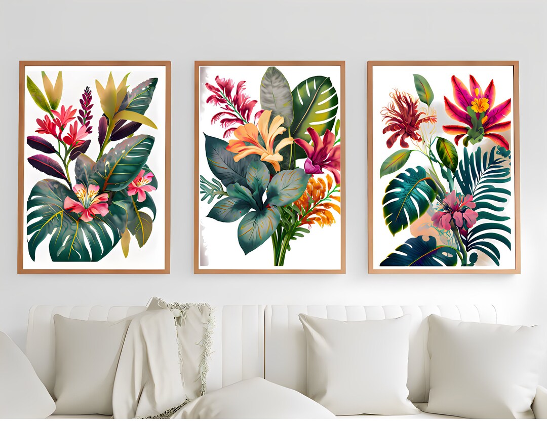 Beautiful Tropical Wall Art, Set of 3 Beautiful Botanical Art Set
