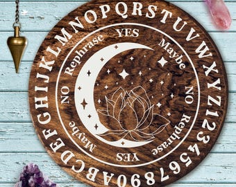Lotus Moon Pendulum Board SVG PNG EPS | Pendulum Board Design Stencil Wood | Vinyl Sublimation Cricut Silhouette Glowforge Digital Download