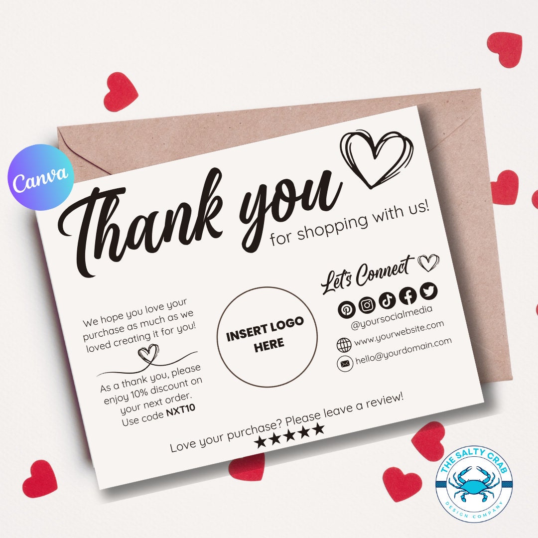 Editable in CANVA Business Thank You Insert Card Template Black White ...