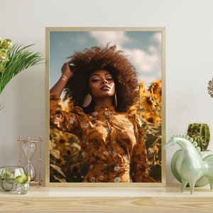 Black Women in sunflowers, AI Art, Digital Art, Realism, portraits, Flowers