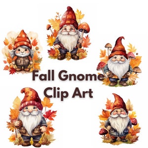 Clip Art Watercolor Fall Gnomes, leaves, cute clip art, high resolution