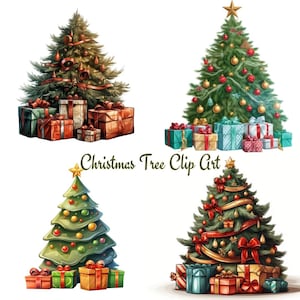 Kerstboompakket van 8, kerstboomclipart, vakantieclipart, geen achtergrond, stickers