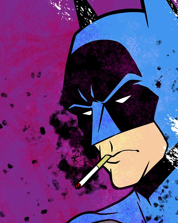 Batman and Robin Smoking Art Print, Parody Pop Culture
