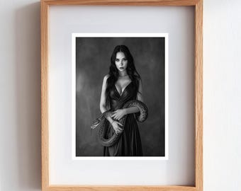 Woman Holding Snake Photo Vintage Old Horror Classic Art Print Photograph.