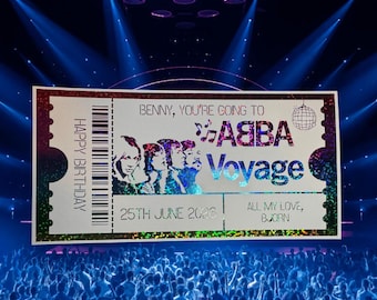 Personalised Abba-Voyage Keepsake Ticket Voucher, Surprise Customised Gift Card, Musical Concert, Foil Ticket