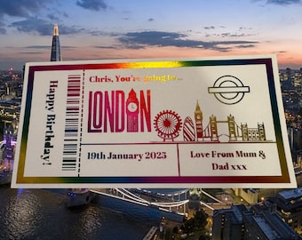 Personalised London Travel Surprise Keepsake Ticket Voucher, Surprise Customised Gift Card