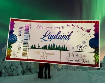Personalised Lapland Keepsake Ticket Voucher, Surprise Customised Foil Ticket Gift Card