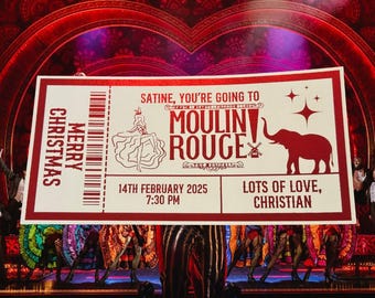 Personalised Moulin Rouge Musical Keepsake Ticket Voucher, Surprise Customised Gift Card, Foil Ticket, Theatre Show