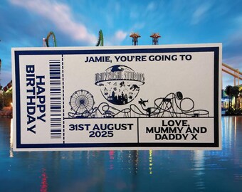 Personalised Universa l Studio Keepsake Ticket Voucher, Surprise Customised Foil Ticket Gift Card