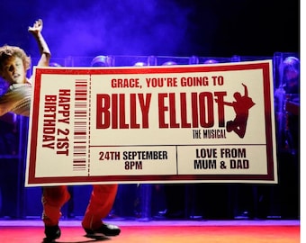 Personalised Billy Elliot Musical Keepsake Ticket Voucher, Surprise Customised Gift Card, Foil Ticket