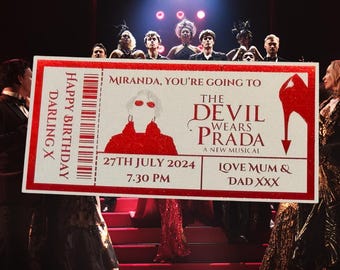 Personalised Devil Wears Prada Musical Keepsake Ticket Voucher, Surprise Customised Gift Card, Foil Ticket, Theatre Show