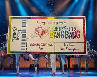 Personalised Chitty Chitty Bang Bang Keepsake Ticket Voucher, Surprise Customised Gift Card, Musical Concert, Foil Ticket