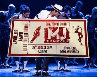 Personalised MJ Musical Keepsake Ticket Voucher, Surprise Customised Gift Card, Foil Ticket, Theatre Show