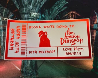 Personalised London Dungeon Keepsake Ticket Voucher, Surprise Customised Gift Card, Foil Ticket, Theatre Show