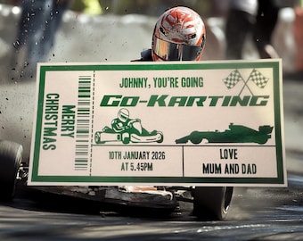 Personalised Go Karting Activity Keepsake Ticket Voucher, Surprise Customised Gift Card, Foil Ticket