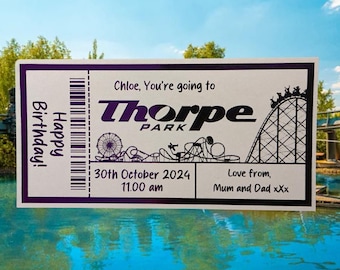 Personalised Thorpe Park Keepsake Ticket Voucher, Surprise Customised Gift Card