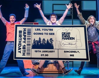 Personalised Dear Evan Hansen Theatre Keepsake Ticket Voucher, Surprise Customised Gift Card, Musical Concert