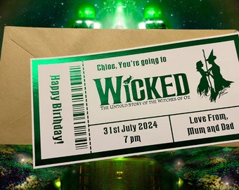 Personalised Wicked Theatre Keepsake Ticket Voucher, Surprise Customised Gift Card, Musical Concert