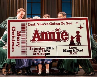 Personalised Annie Musical Keepsake Ticket Voucher, Surprise Customised Gift Card, Foil Ticket, Theatre Show