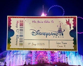 Personalised Disneyland Paris Keepsake Ticket Voucher, Surprise Customised Foil Ticket Gift Card