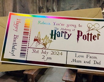 Personalised Harry P Studio Tour Keepsake Ticket Voucher, Surprise Customised Gift Card