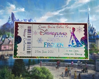 Personalised Disneyland Paris Frozen Keepsake Ticket Voucher, Surprise Customised Foil Ticket Gift Card