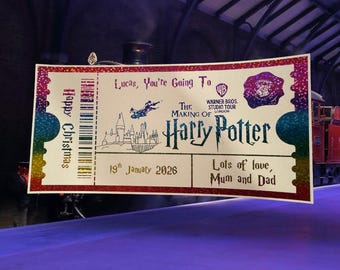 Personalised Harry P Studio Tour Keepsake Ticket Voucher, Surprise Customised Gift Card, Foil, Magic