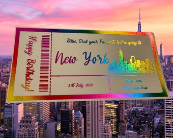 Personalised New York Travel Surprise Keepsake Ticket Voucher, Surprise Customised Gift Card