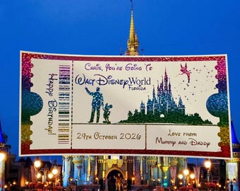 Personalised Disneyworld Resort Florida Keepsake Ticket Voucher, Surprise Customised Foil Ticket Gift Card