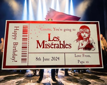 Personalised Les Mis Keepsake Ticket Voucher, Surprise Customised Gift Card, Foil Ticket, Theatre Show