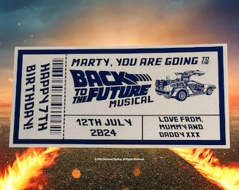 Personalised Back to the Future Musical Keepsake Ticket Voucher, Surprise Customised Gift Card, Musical Concert, Foil Ticket