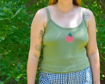 Hand-Painted Tomato Tank Top - Cotton Blend, Size XL
